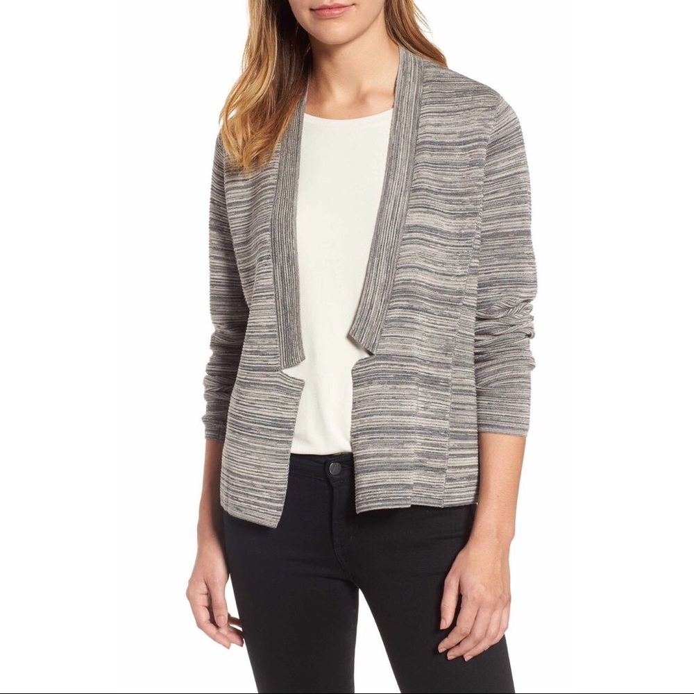 NWT Eileen Fisher Notch Collar Open-Front Cardigan